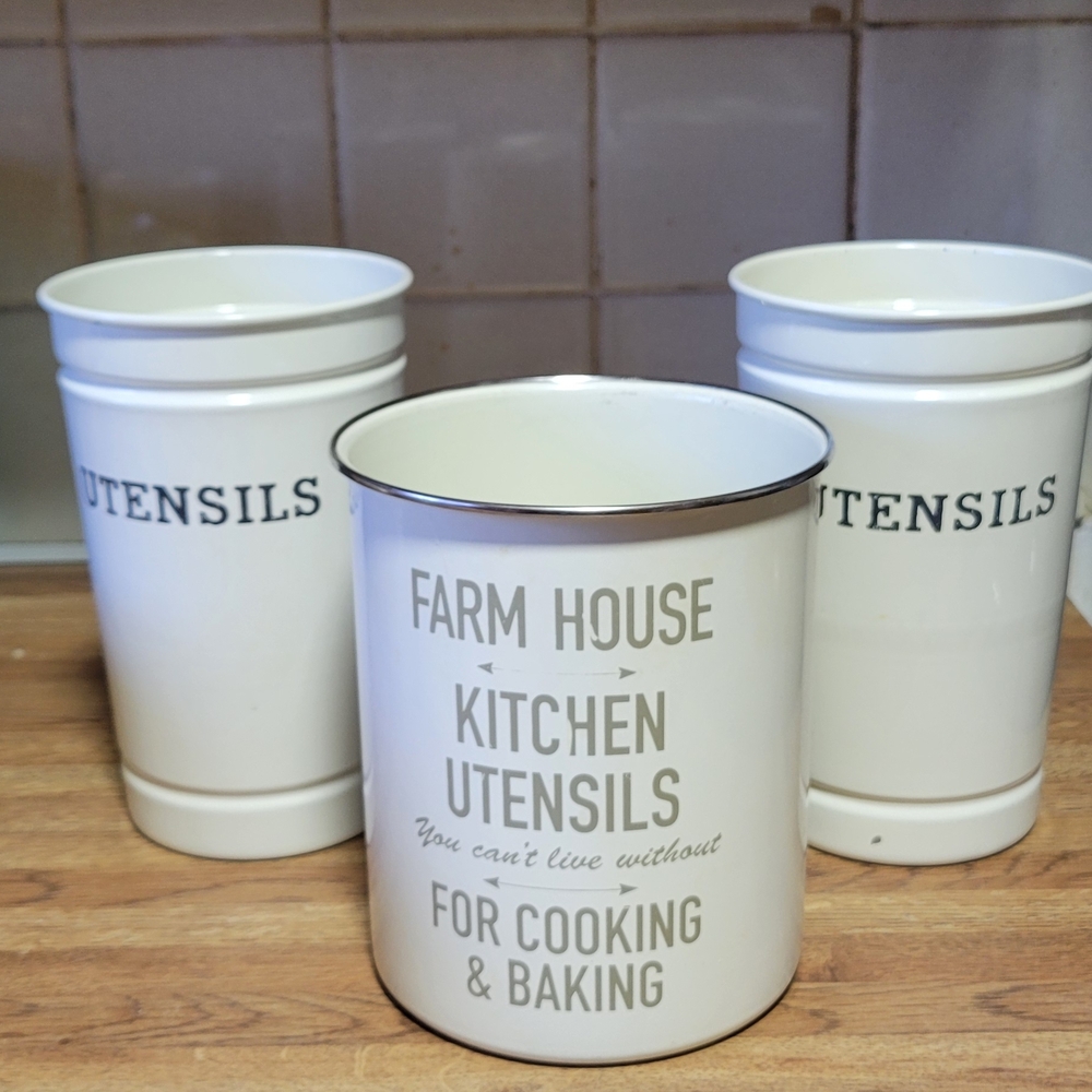 Farmhouse Kitchen Utensil Holder Set - White